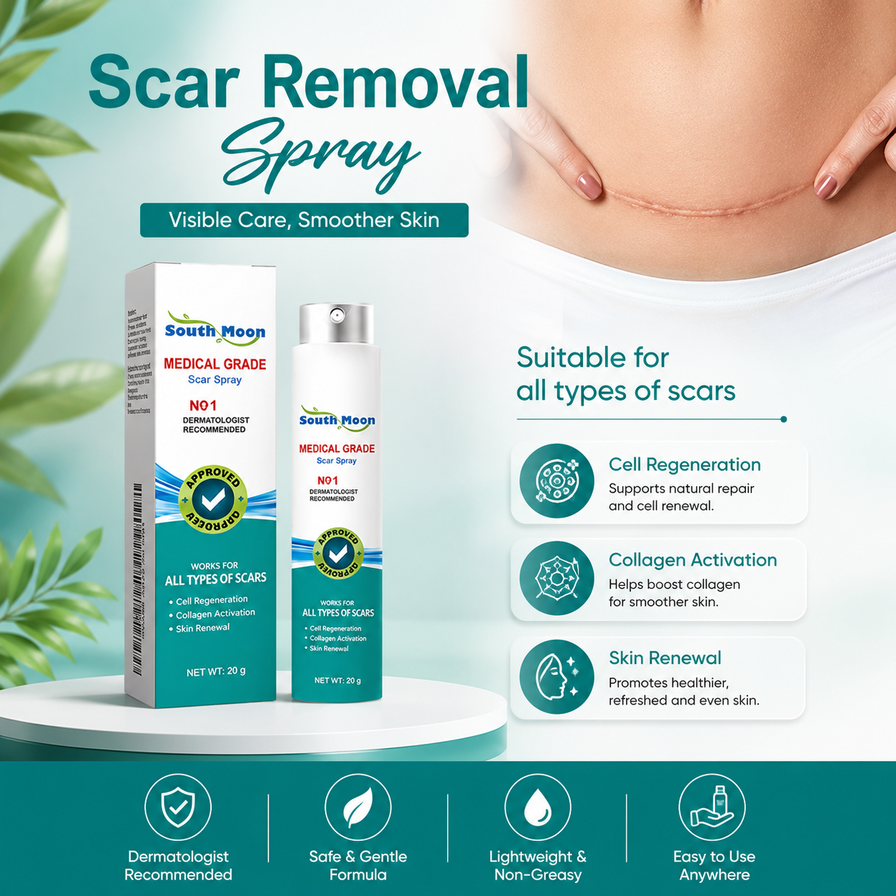 South Moon Medical Grade Scar Care Spray | Daily Skin Care & Scar Care Solution (20g)