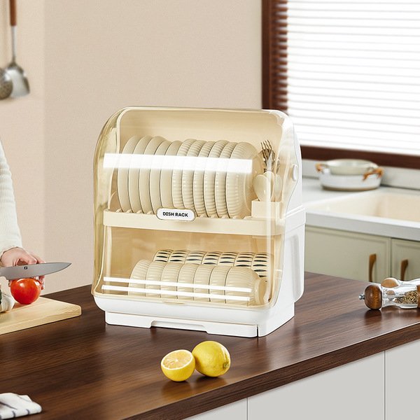 Premium Double Layer Covered Dish Drying Rack with Drain Tray