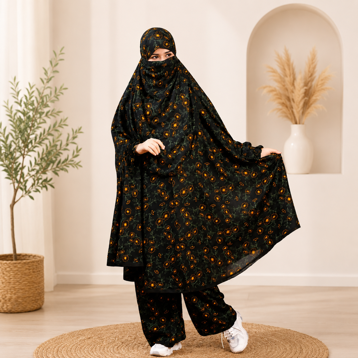 Premium Floral Khimar & Pant Set