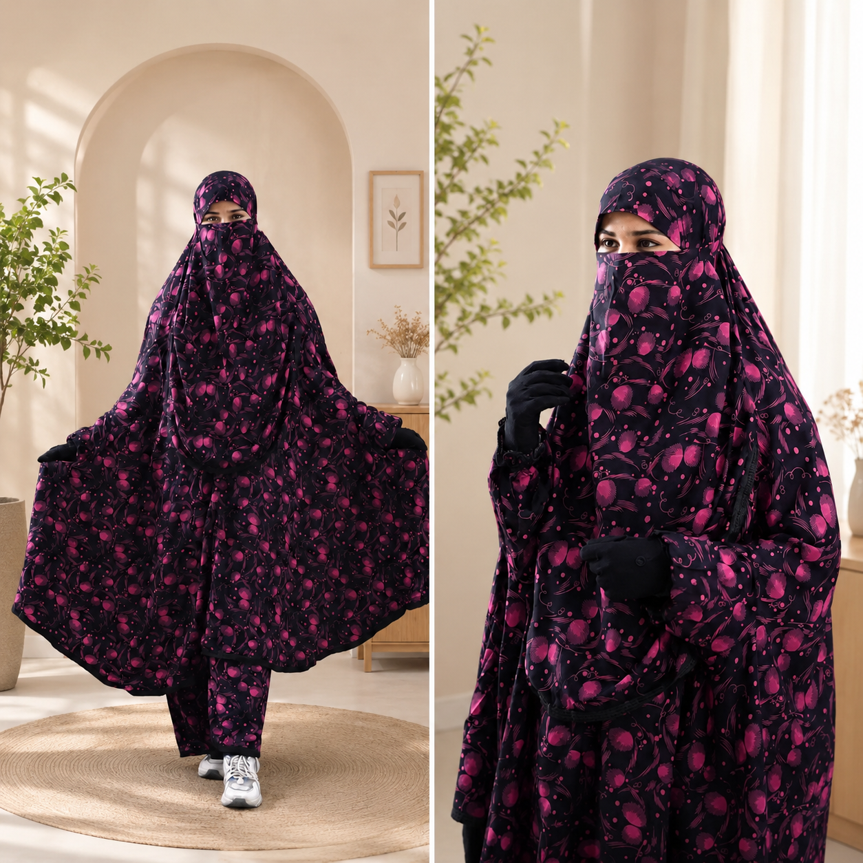 Premium Orchid Bloom Khimar & Pant Set