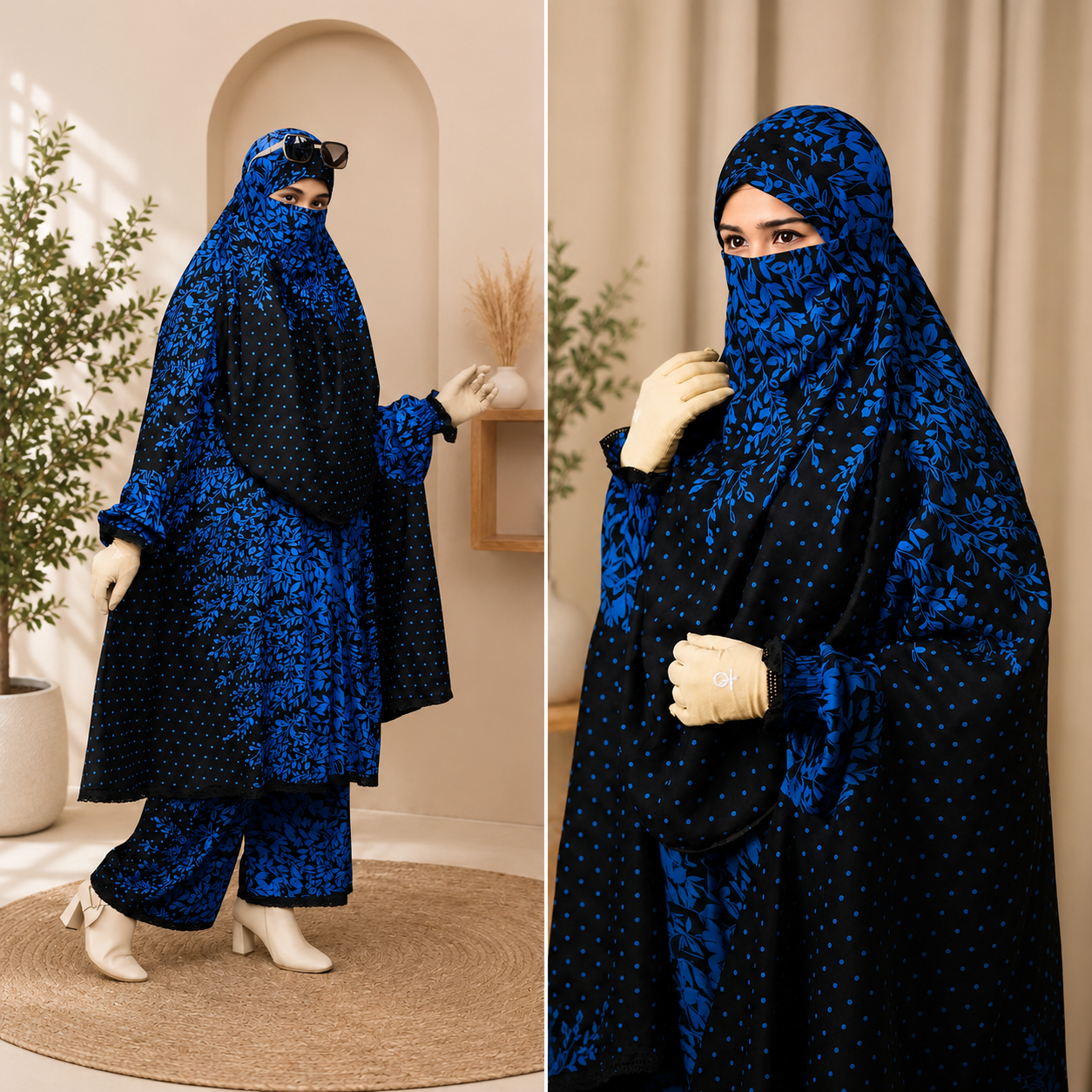 Premium Royal Sapphire Khimar & Pant Set
