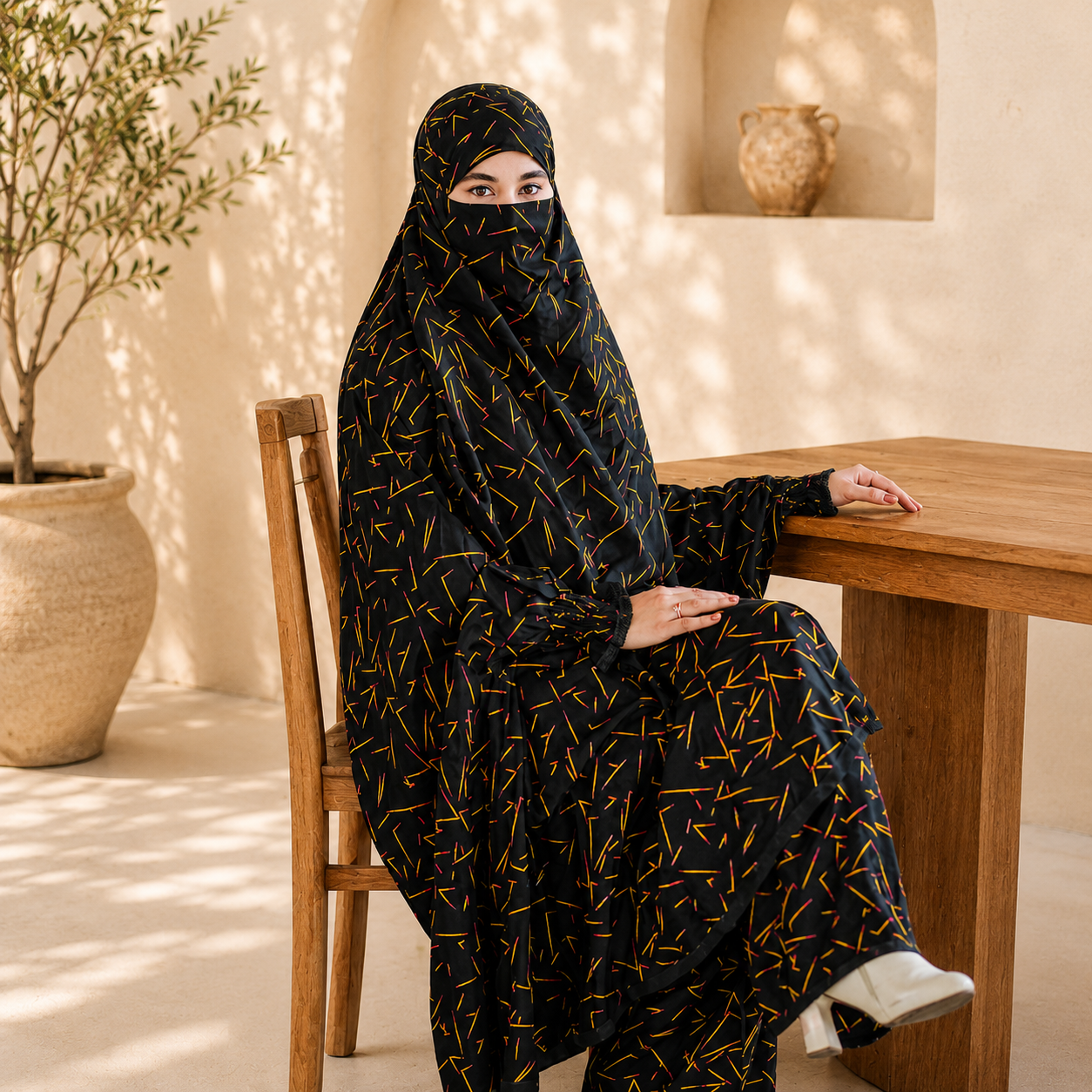 Premium Midnight Spark Khimar & Pant Set