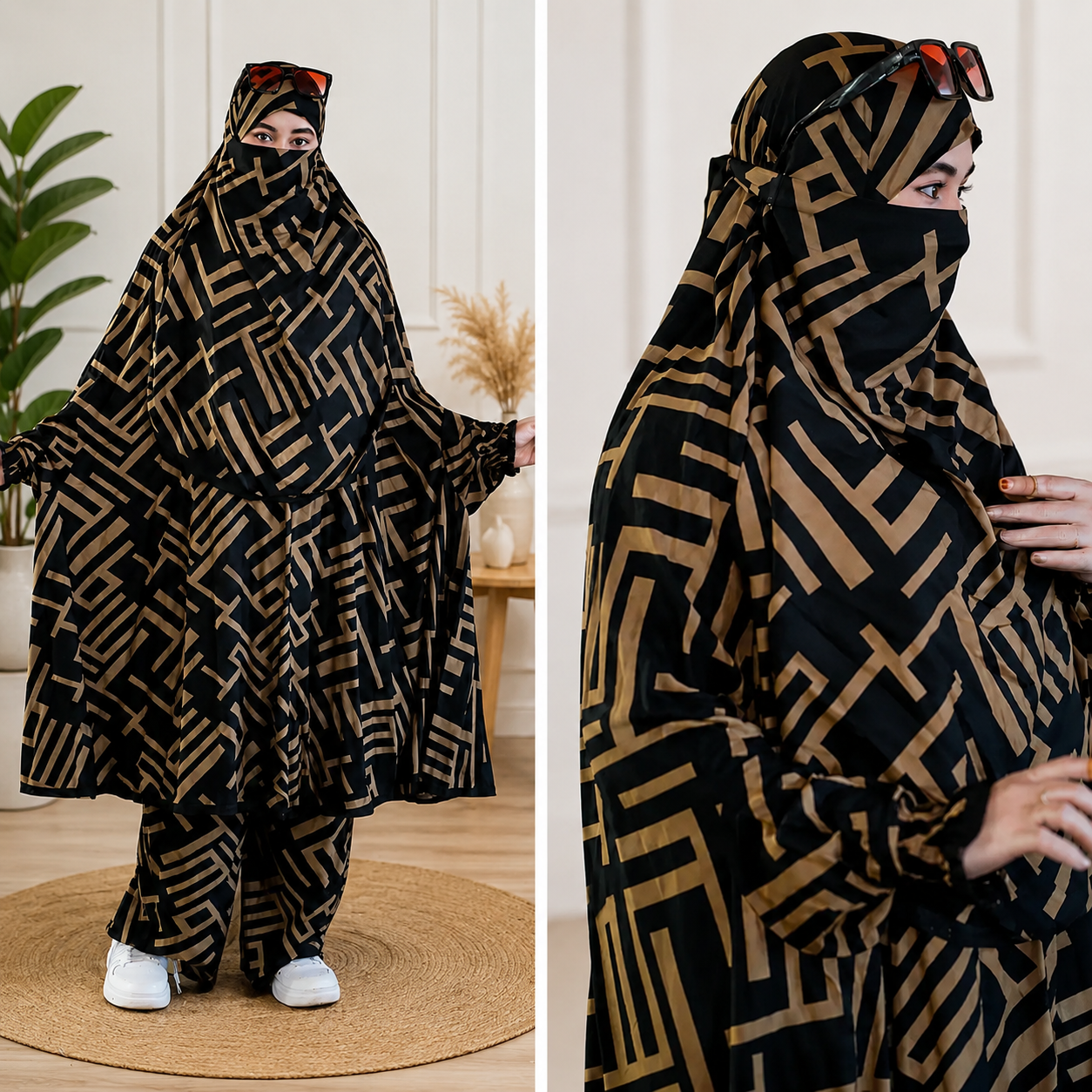 Premium Golden Maze Khimar & Pant Set