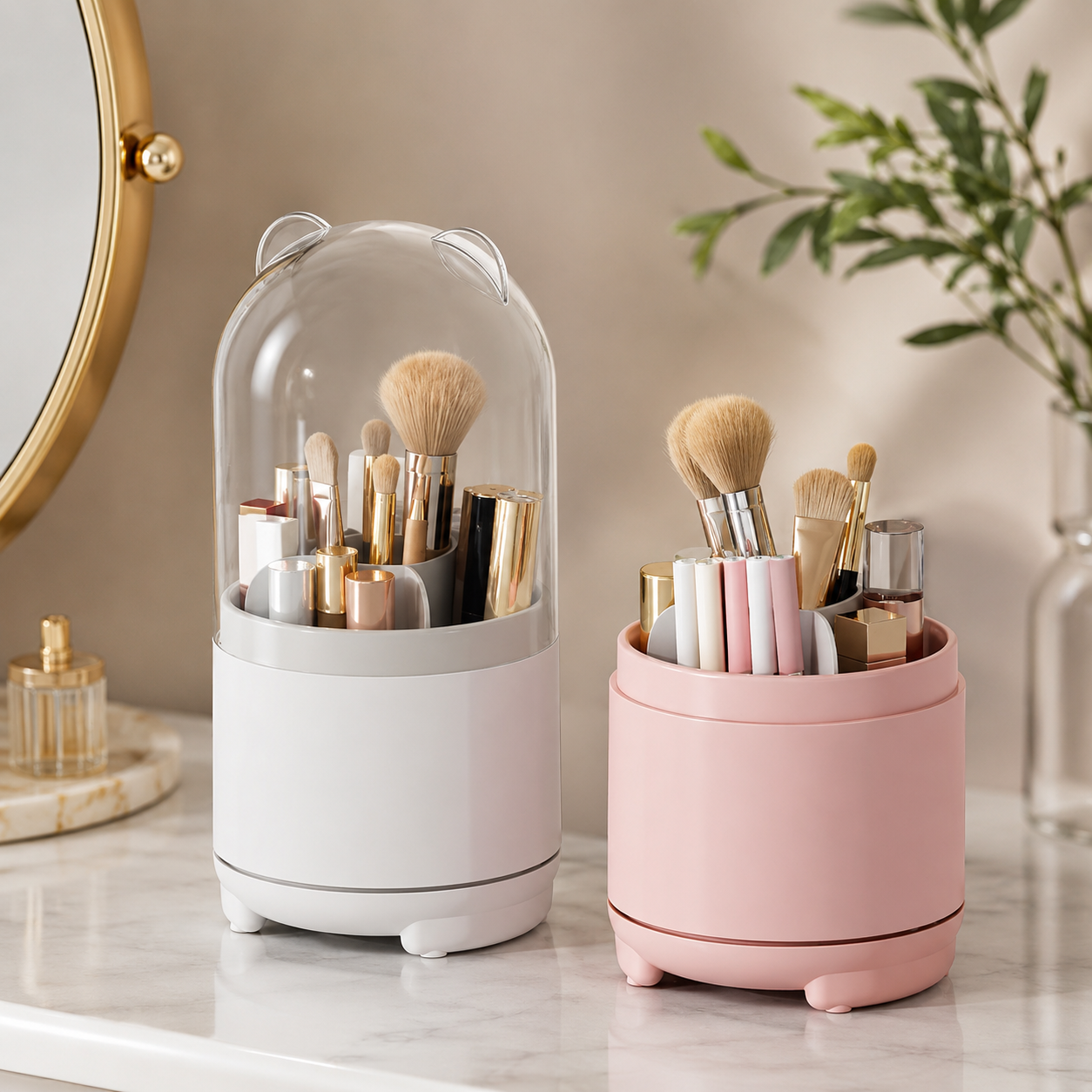 Premium 360° Rotating Dustproof Makeup Brush Organizer | Cosmetic Storage Holder