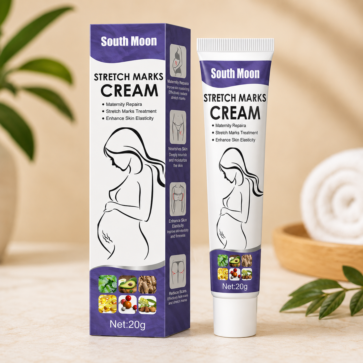 South Moon Stretch Marks Cream | Skin Repair & Moisturizing Cream for Pregnancy & Body Care (20g)