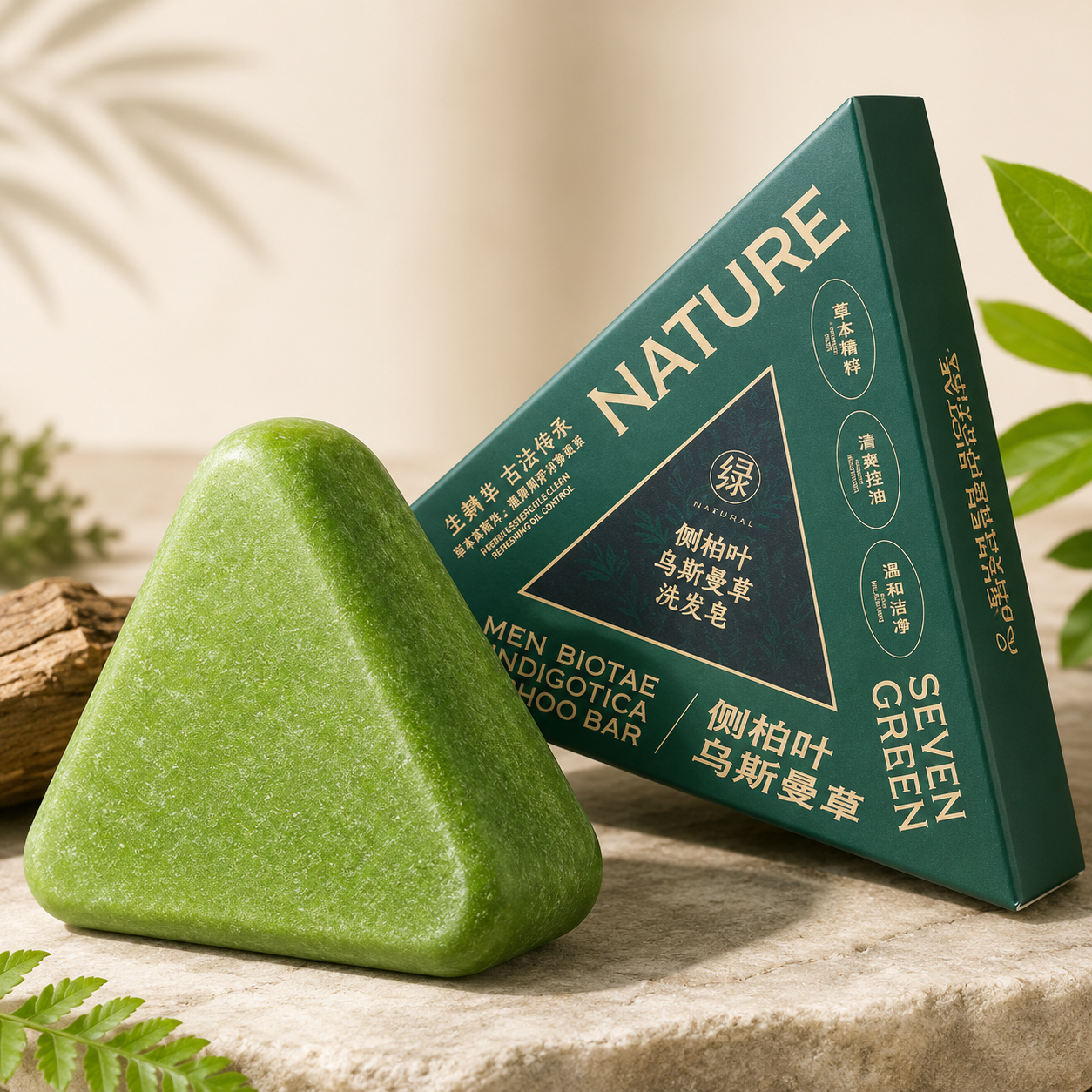 Nature Herbal Triangle Shampoo Bar | Seven Green Anti-Dandruff & Oil Control Hair Cleansing Soap