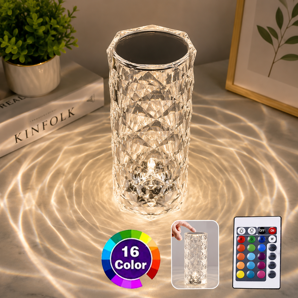 Crystal Diamond RGB Touch Table Lamp (16 Colors)