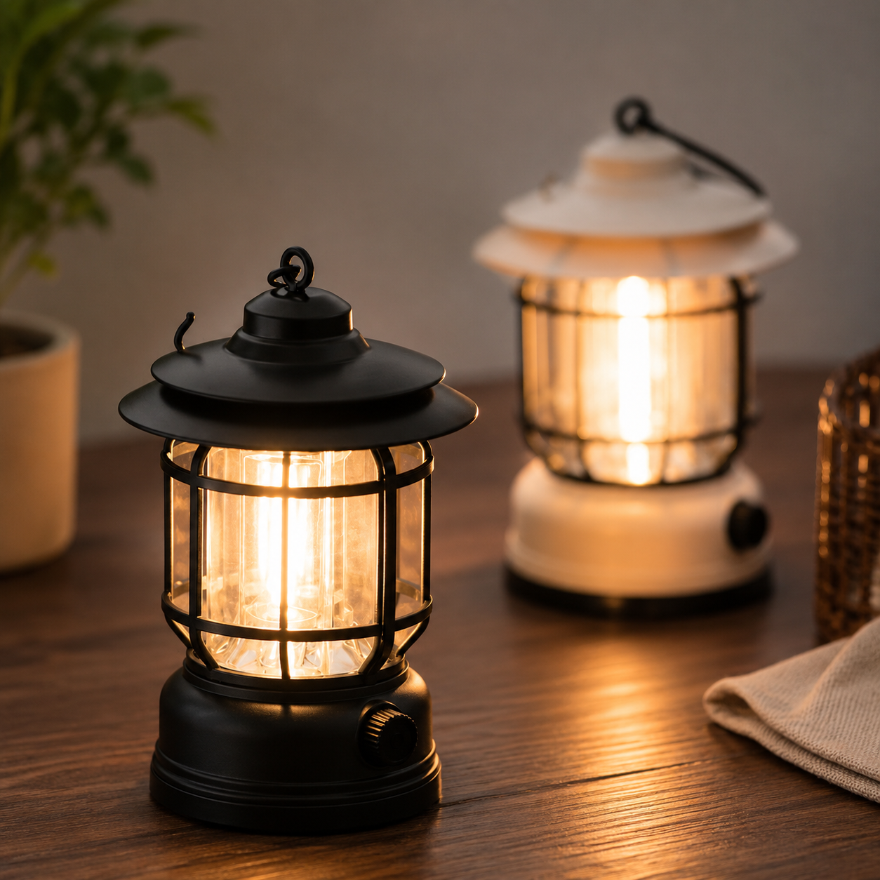 Vintage LED Camping Lantern – USB Rechargeable Retro Table Lamp