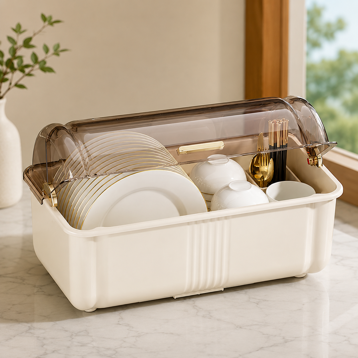 Premium Covered Dish Drying Rack & Kitchen Organizer