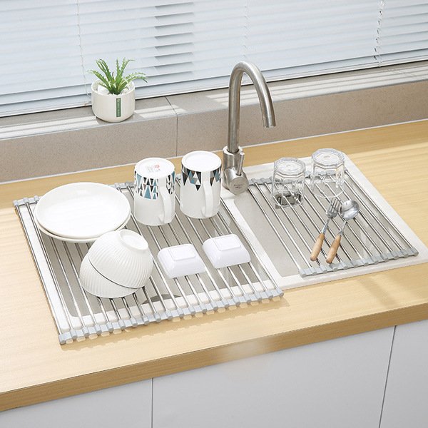 Roll-Up Stainless Steel Sink Drying Rack