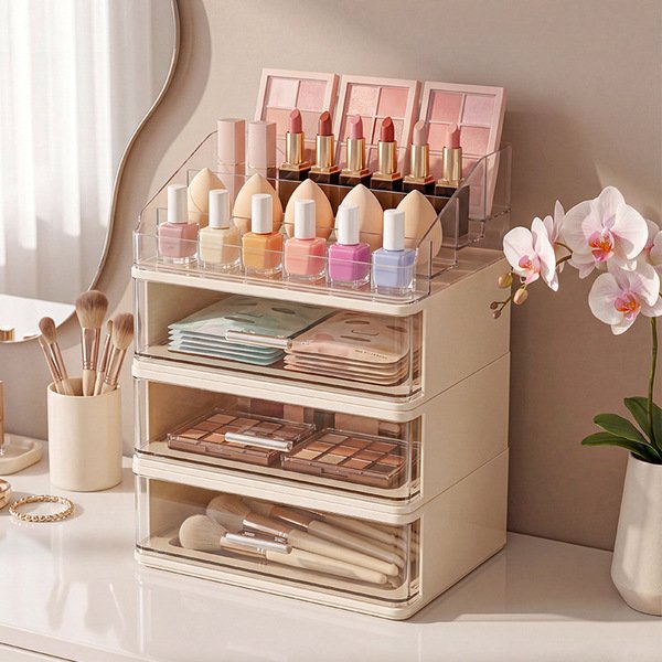 Premium Luxury 3-Drawer Makeup & Skincare Organizer Box | Multi-Compartment Cosmetic Storage